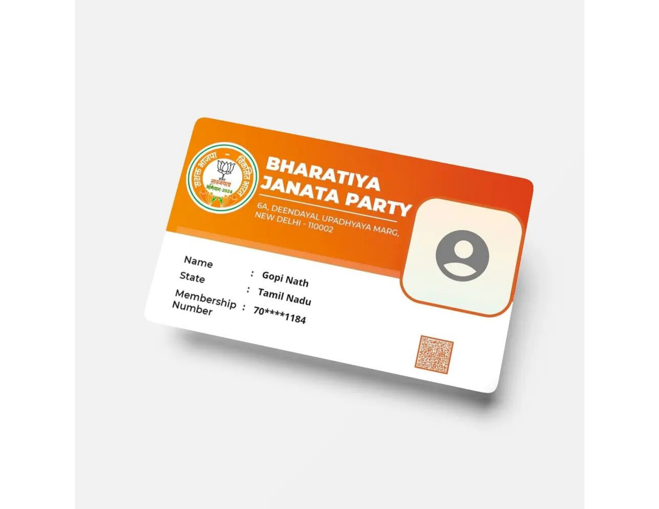 BJP membership PVC Card